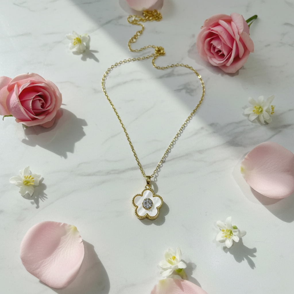 White Flower Pendant Necklace