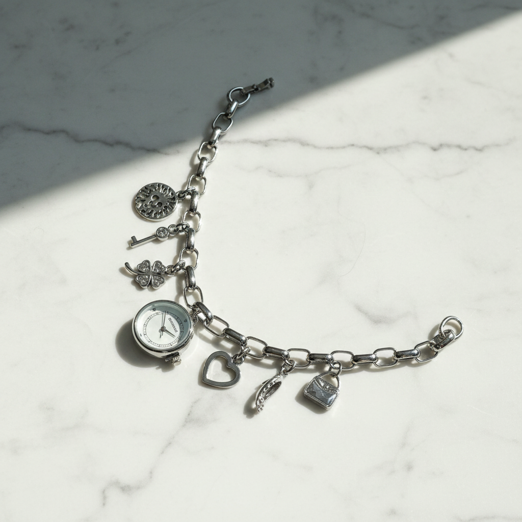 Silver Charm Bracelet Watch